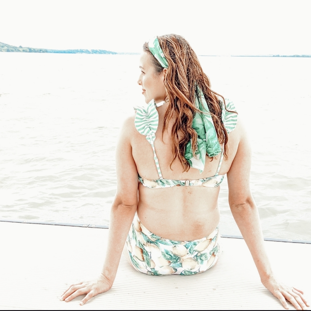 NWT Lemon Floral Striped Two Piece Bikini S:Sm-Med - Picture 3 of 8